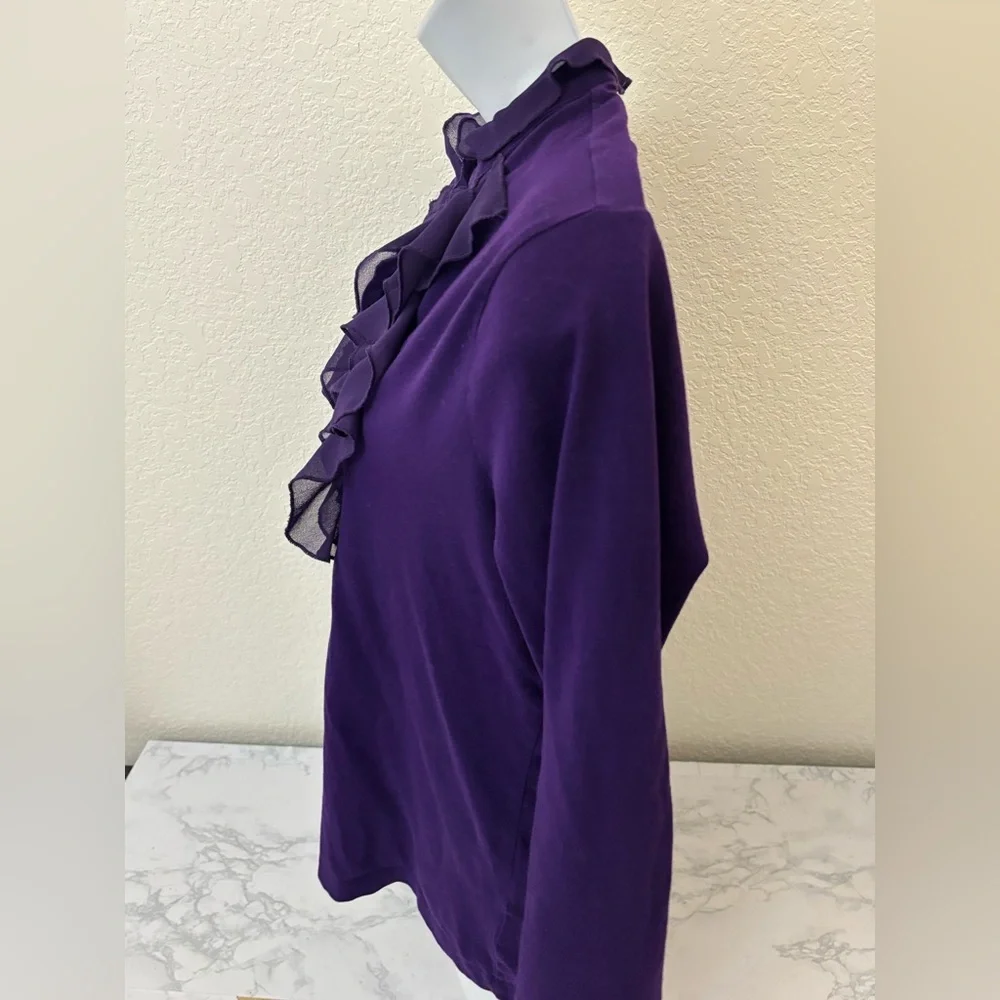 American Living Womens Blouse Purse Henley Ruffle Long Sleeve V-Neck Size L​ - Picture 2 of 4
